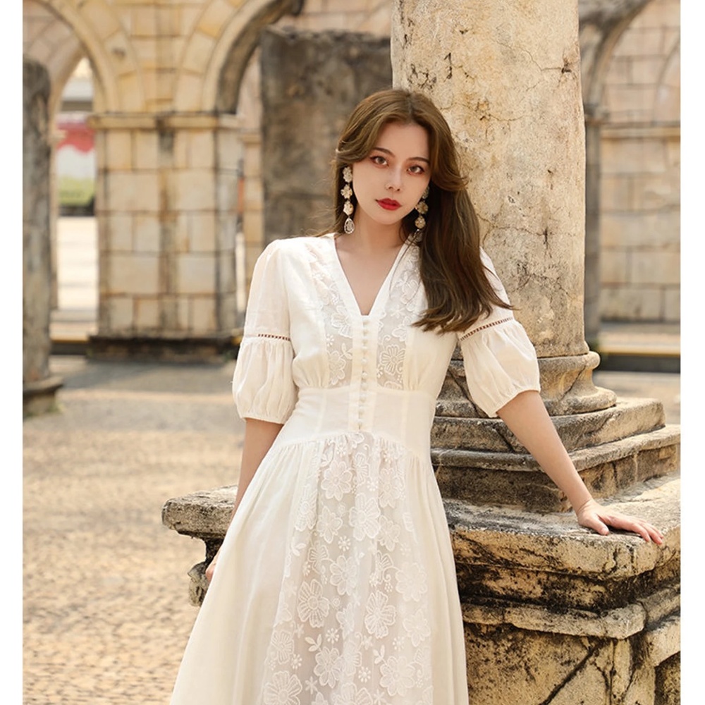 Mr. Water New York Pure White, Linen and Cotton blended fabric Summer Dress